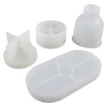Set 4 Moldes de Silicón: Base, Porta Vela con Tapa y Jarrón