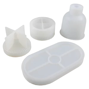 Set 4 Moldes de Silicón: Base, Porta Vela con Tapa y Jarrón